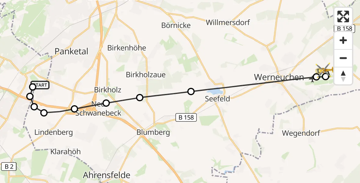 Flugroute Rettungshubschrauber Helios Clinic Berlin-Buch - Werneuchen, 30 August 2026, 17:14