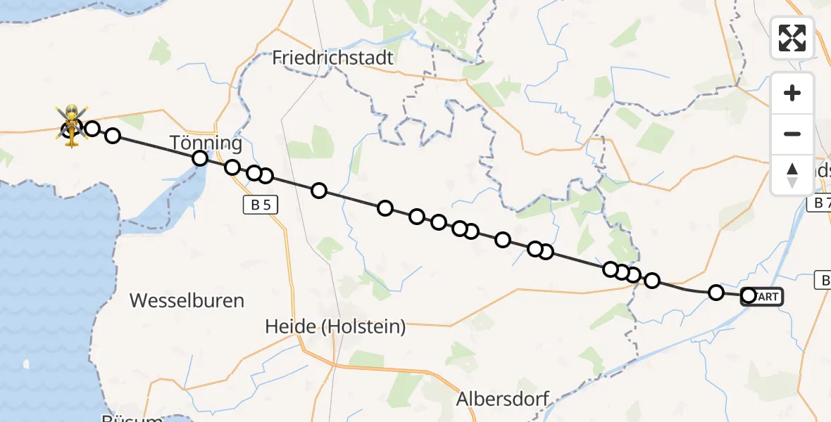 Flugroute Ambulanzhubschrauber Hörsten - Garding, 30 August 2026, 17:15