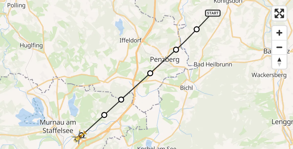 Flugroute Rettungshubschrauber Königsdorf - Ohlstadt, 30 August 2026, 17:26