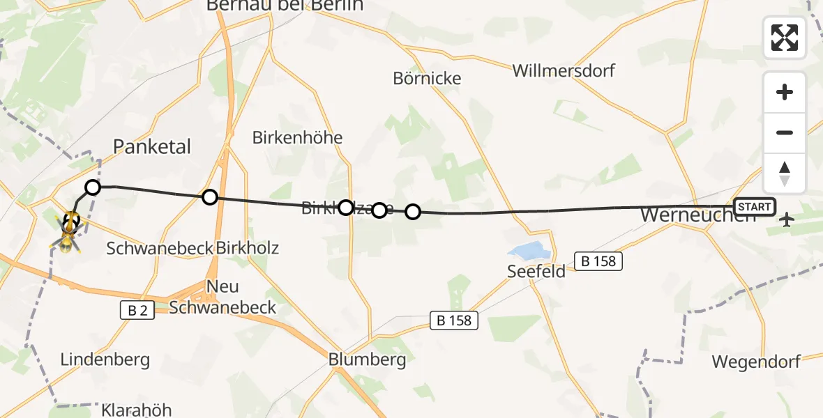 Flugroute Rettungshubschrauber Werneuchen - Helios Clinic Berlin-Buch, 30 August 2026, 17:51