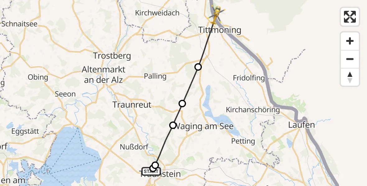 Flugroute Rettungshubschrauber Traunstein Hospital - Hochburg-Ach, 30 August 2026, 17:55