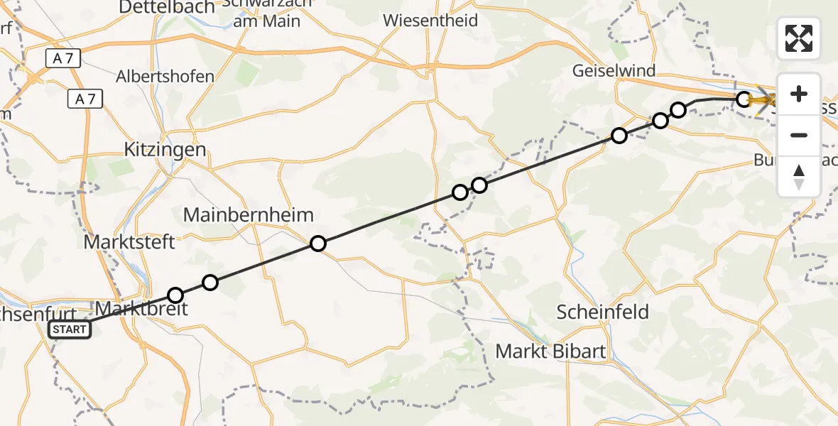 Flugroute Rettungshubschrauber Marktbreit - Schlüsselfeld, 30 August 2026, 17:56