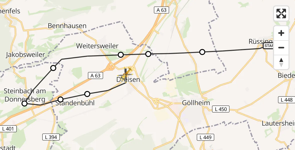 Flugroute Rettungshubschrauber Rüssingen - Dreisen, 30 August 2026, 17:59