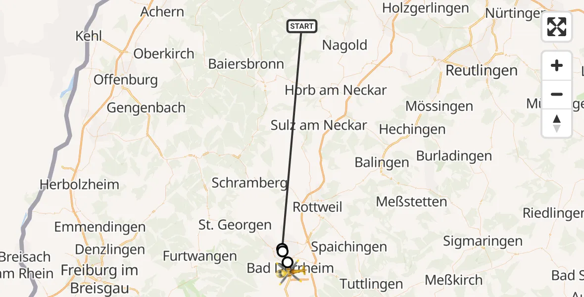 Flugroute Ambulanzhubschrauber Altensteig - Bad Dürrheim, 30 August 2026, 18:09