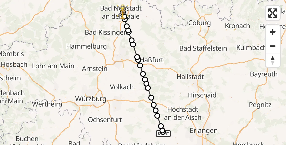 Flugroute Rettungshubschrauber Neustadt Hospital - Bad Neustadt an der Saale Hospital, 30 August 2026, 18:16