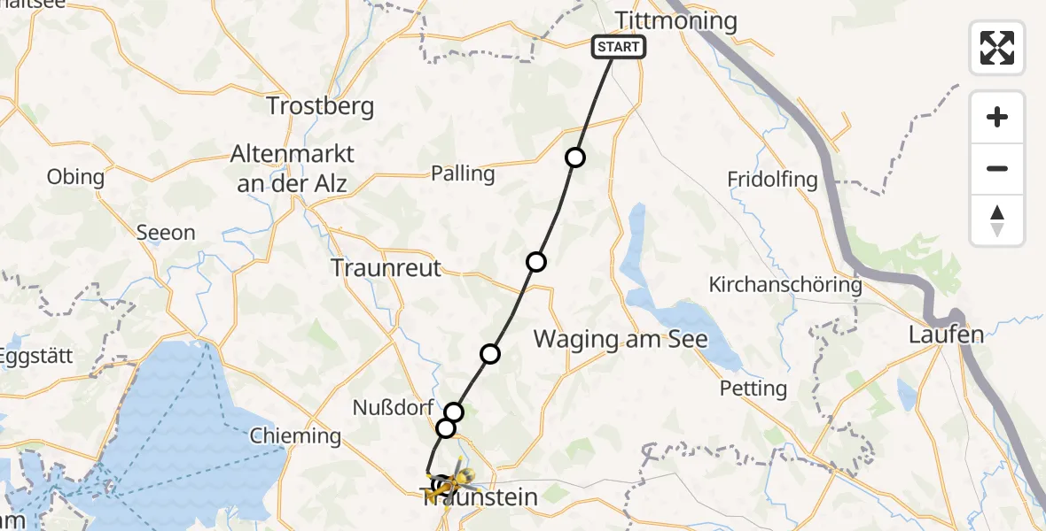 Flugroute Rettungshubschrauber Tittmoning - Traunstein Hospital, 30 August 2026, 18:20