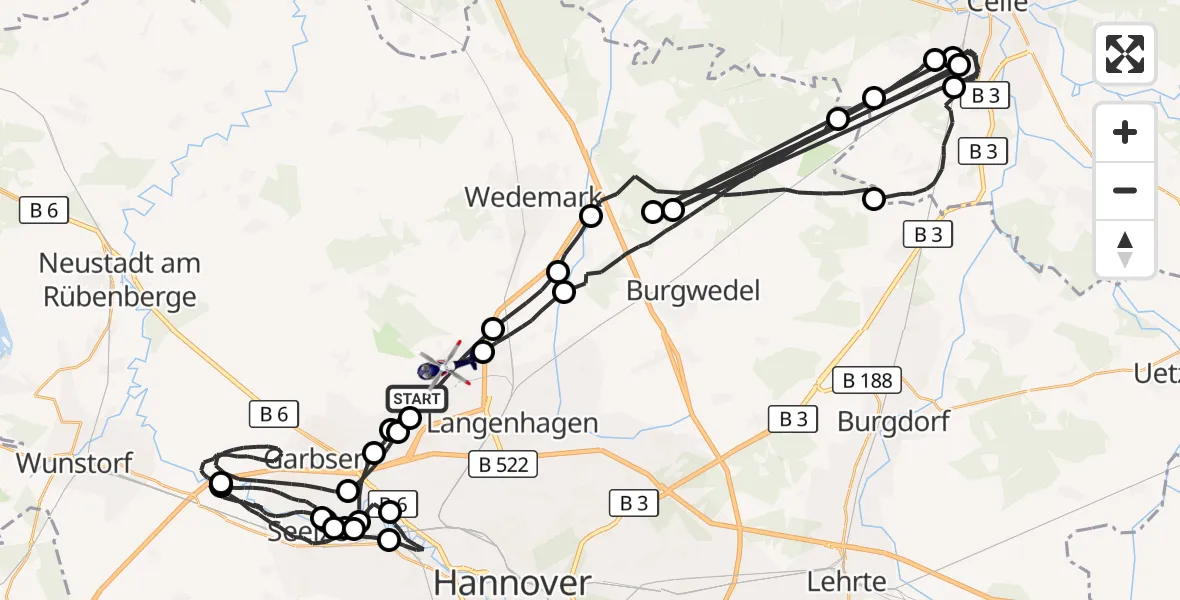 Flugroute Polizeihubschrauber Flughafen Hannover - Flughafen Hannover, 30 August 2026, 18:28