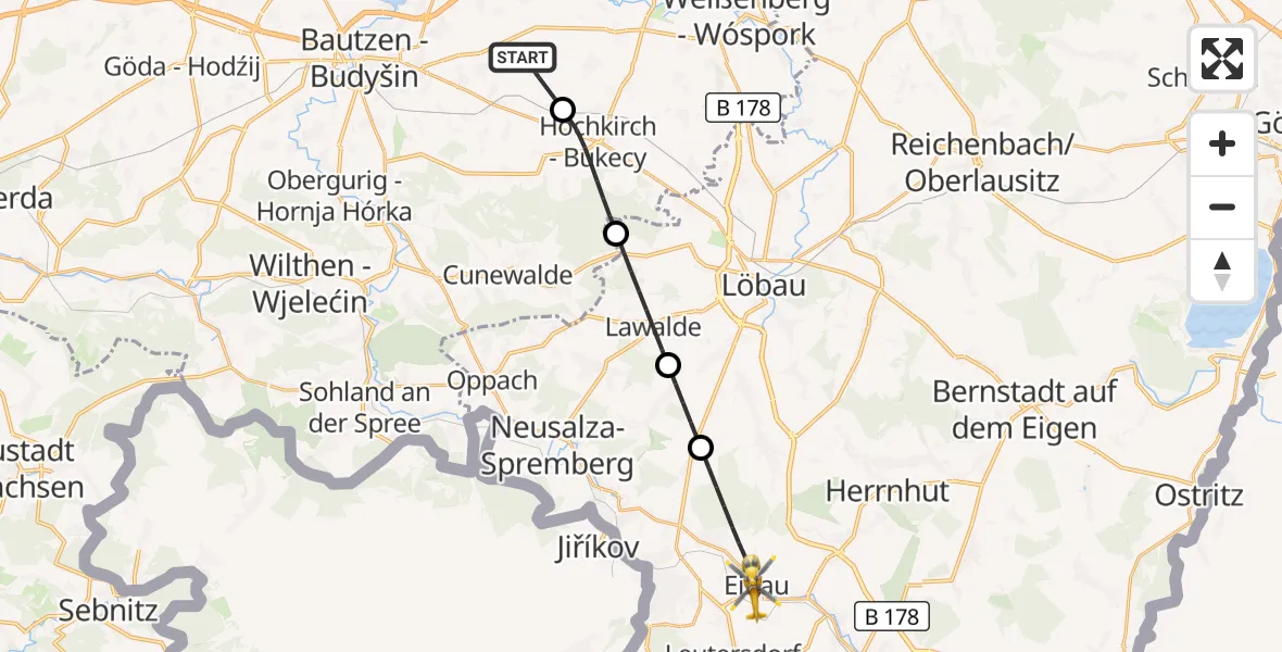 Flugroute Rettungshubschrauber Kubschütz - Kottmar, 30 August 2026, 18:33