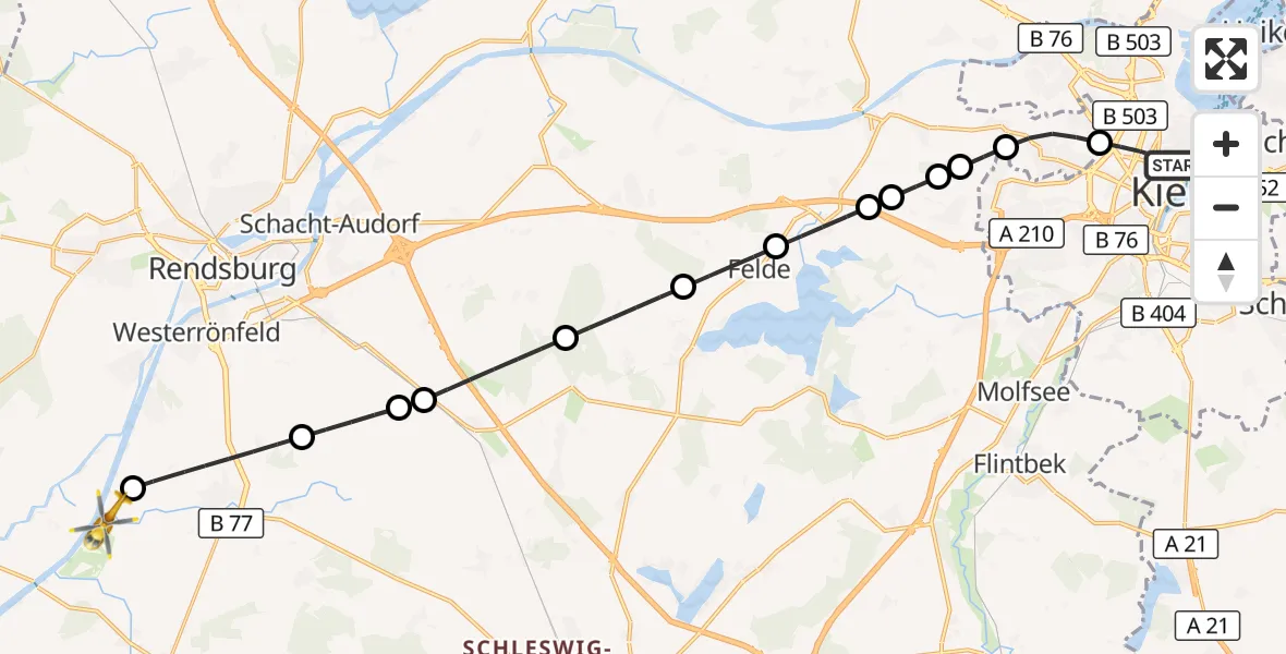 Flugroute Ambulanzhubschrauber Kiel - Hörsten, 30 August 2026, 18:48