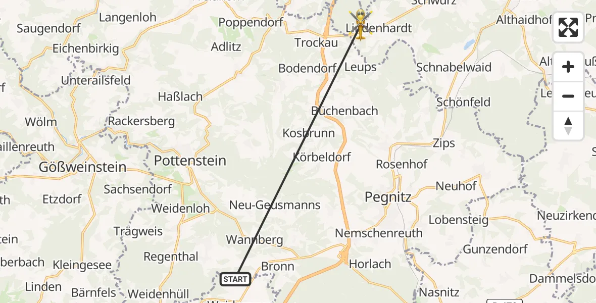Flugroute Rettungshubschrauber Pegnitz - Creußen, 30 August 2026, 19:01