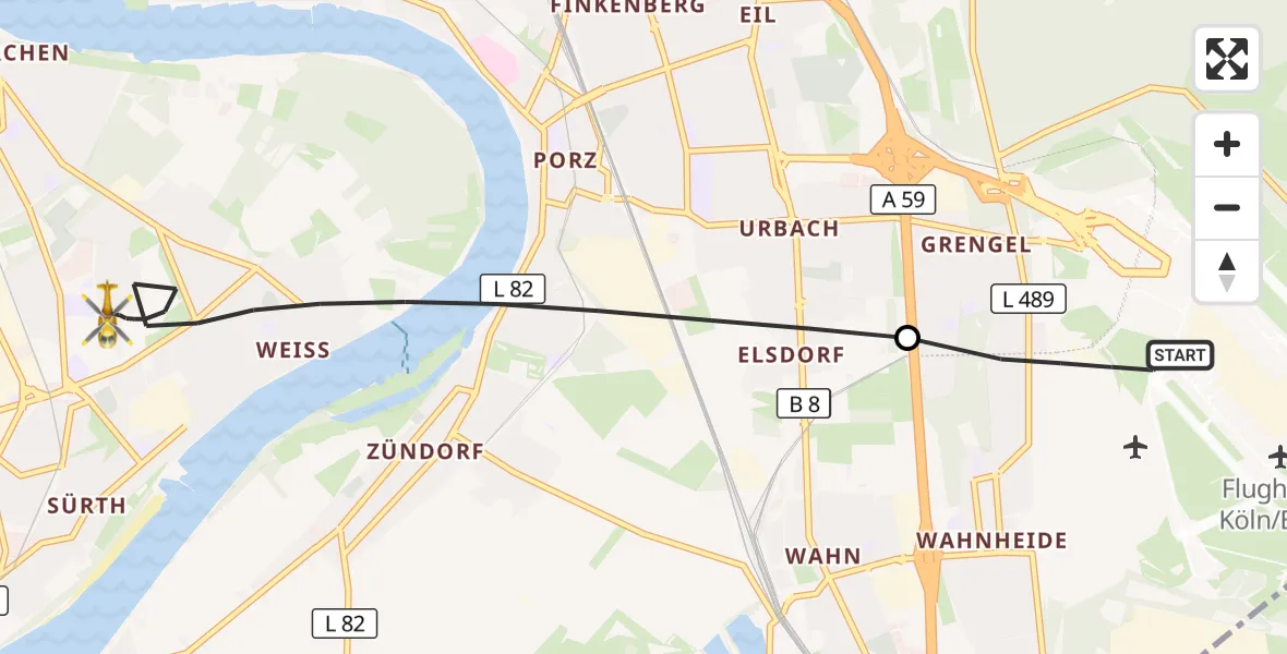 Flugroute Ambulanzhubschrauber Köln Bonn Flughafen - Köln, 30 August 2026, 19:02