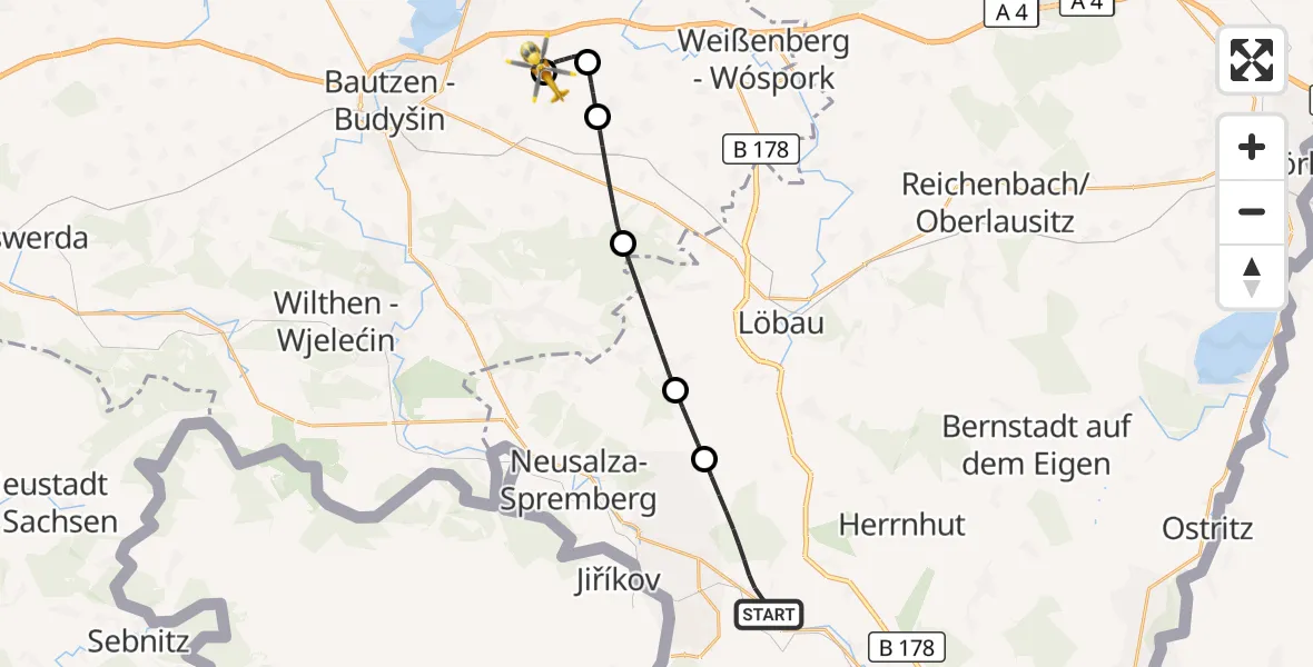 Flugroute Rettungshubschrauber Kottmar - Bautzen Flugplatz, 30 August 2026, 19:09