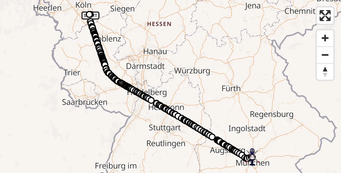 Flugroute Polizeihubschrauber Bonn-Hangelar Flugplatz - Oberschleißheim, 30 August 2026, 20:05