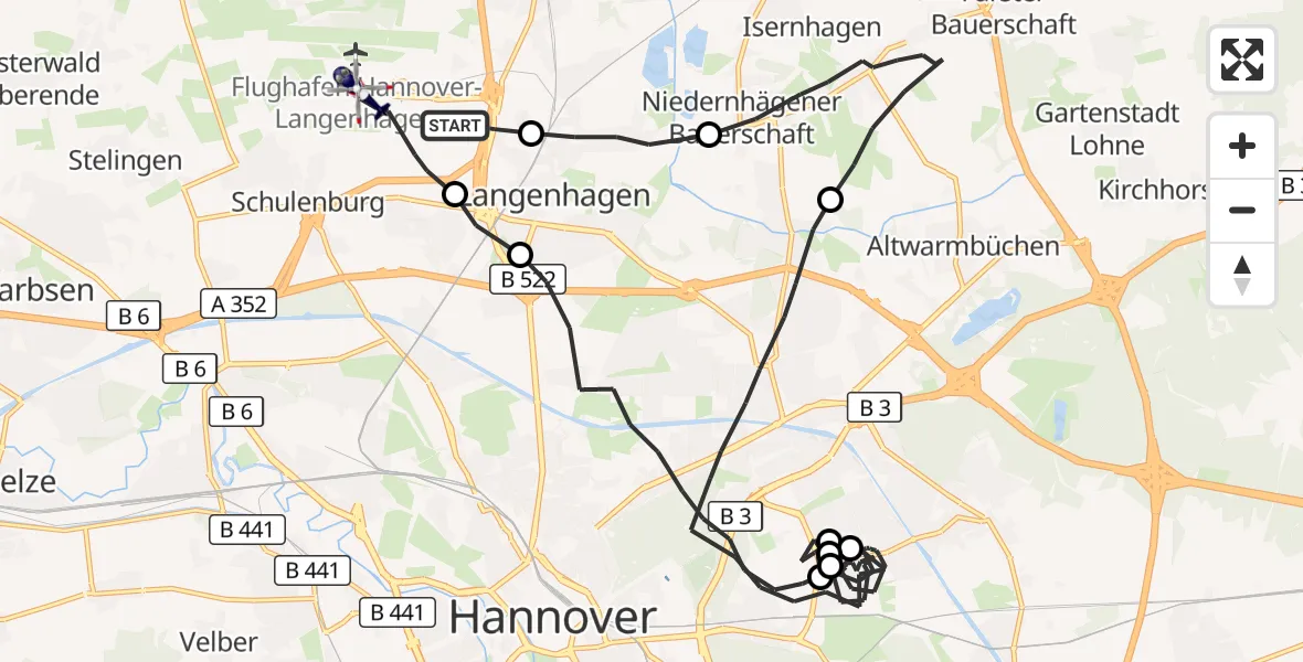 Flugroute Polizeihubschrauber Flughafen Hannover - Flughafen Hannover, 30 August 2026, 20:24