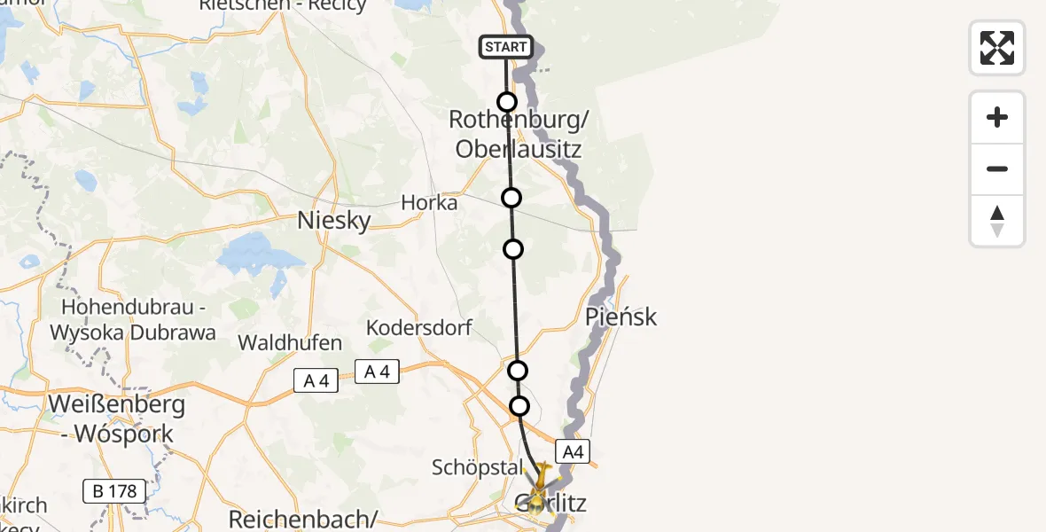 Flugroute Rettungshubschrauber Rothenburg/Görlitz Flugplatz - Görlitz, 30 August 2026, 20:46