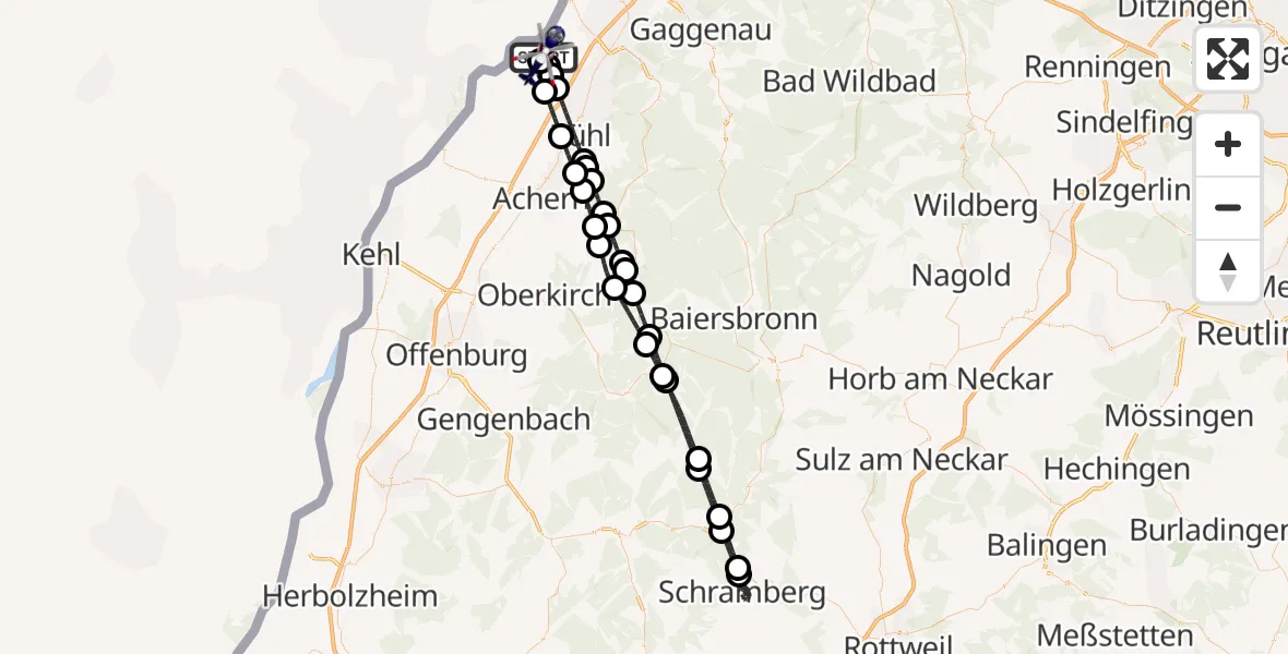 Flugroute Polizeihubschrauber Karlsruhe Baden-Baden Flughafen - Karlsruhe Baden-Baden Flughafen, 30 August 2026, 21:05