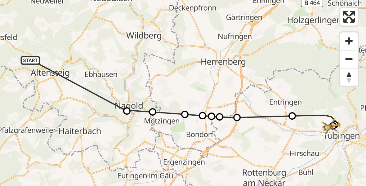 Flugroute Ambulanzhubschrauber Altensteig - Tübingen University Hospital, 30 August 2026, 21:57