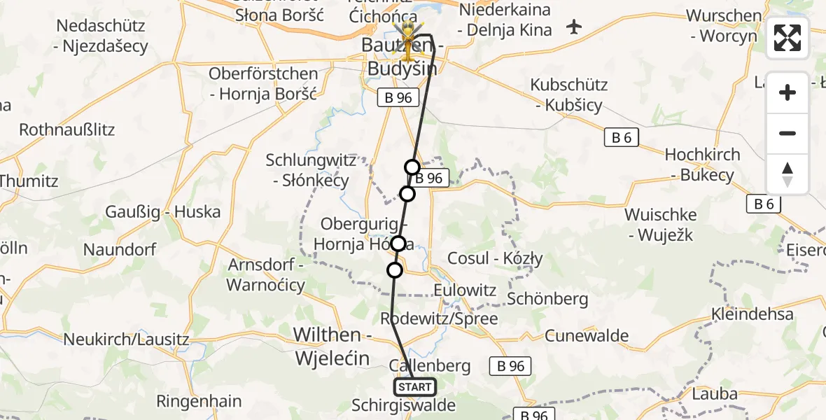 Flugroute Rettungshubschrauber Schirgiswalde-Kirschau - Bautzen, 30 August 2026, 23:07