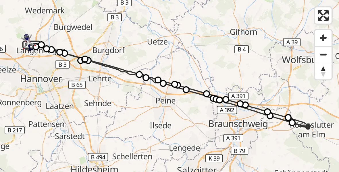 Flugroute Polizeihubschrauber Flughafen Hannover - Flughafen Hannover, 30 August 2026, 23:40