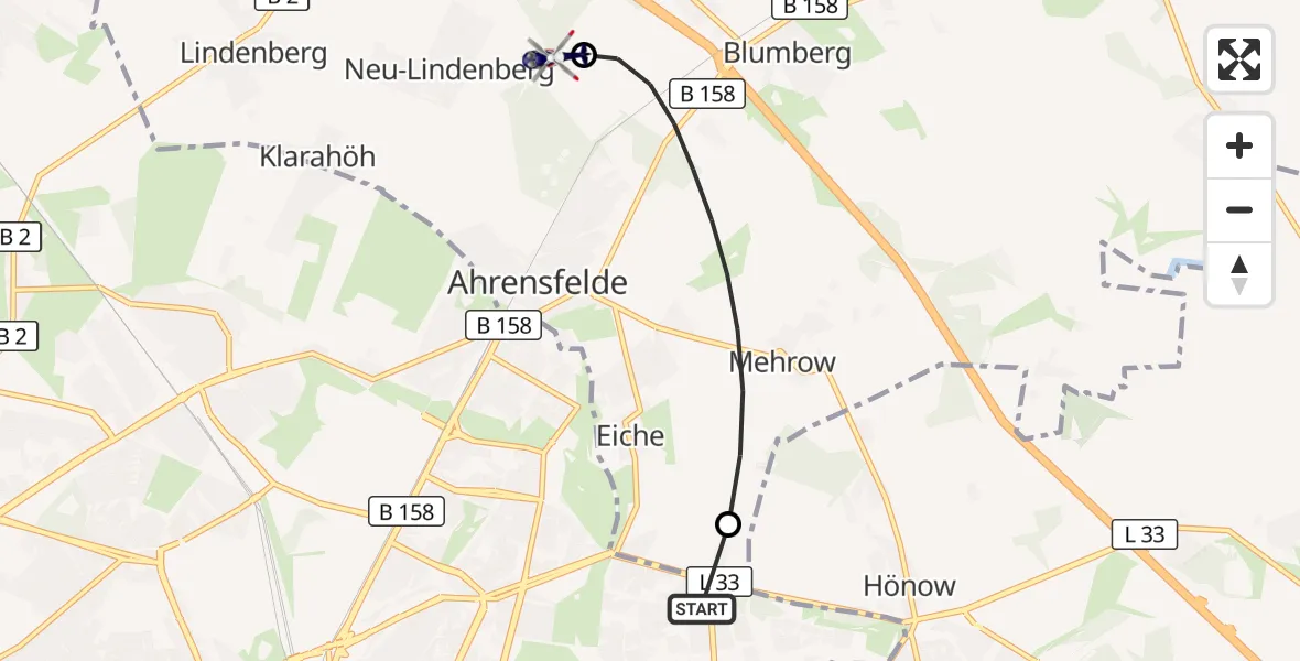 Flugroute Polizeihubschrauber Berlin - Ahrensfelde Hubschrauberlandeplatz, 31 August 2026, 00:27