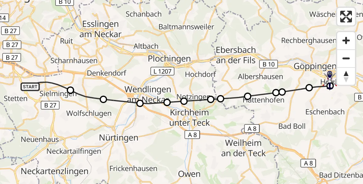 Flugroute Polizeihubschrauber Flughafen Stuttgart - Göppingen, 31 August 2026, 05:02