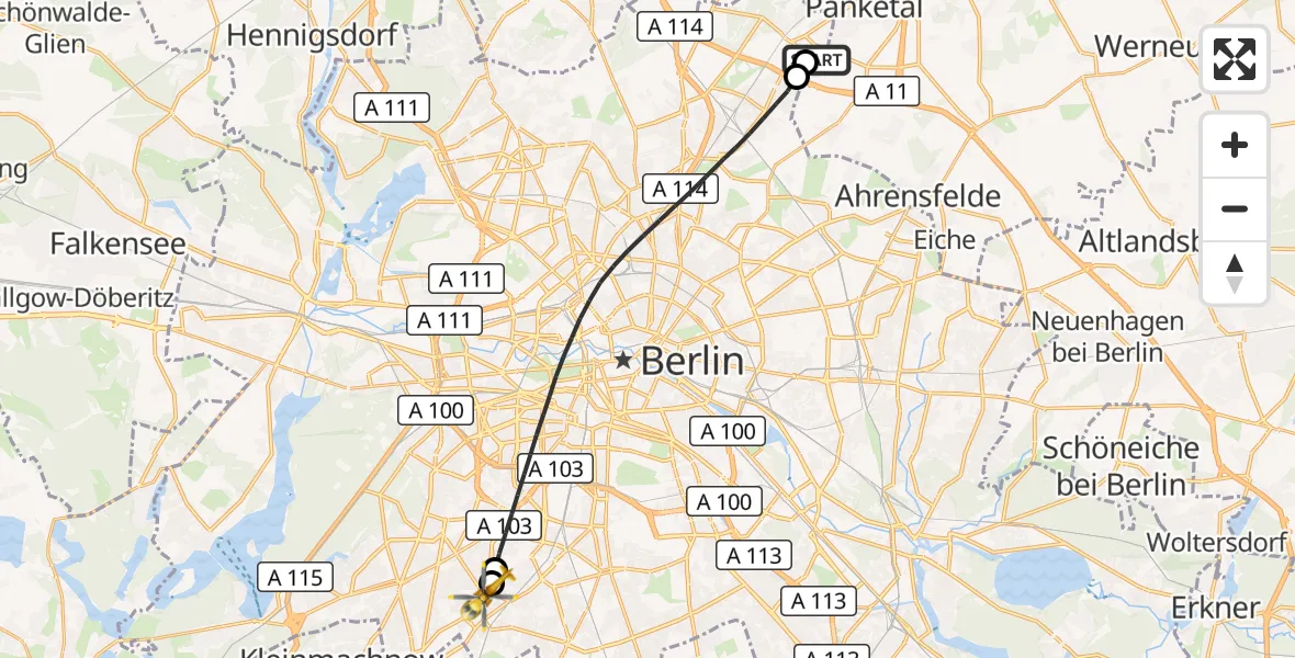 Flugroute Rettungshubschrauber Helios Clinic Berlin-Buch - Berlin, 31 August 2026, 06:33