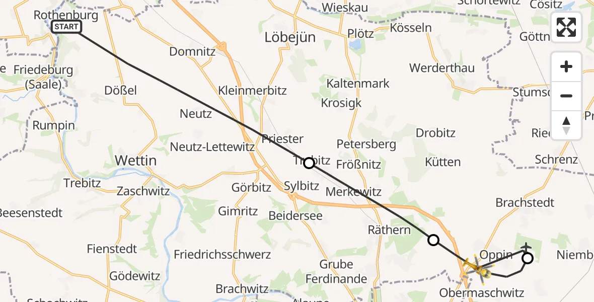 Flugroute Rettungshubschrauber Wettin-Löbejün - Landsberg, 31 August 2026, 06:58