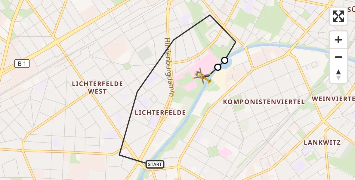 Flugroute Rettungshubschrauber Berlin - Charité Clinic Benjamin Franklin Campus, 31 August 2026, 07:07