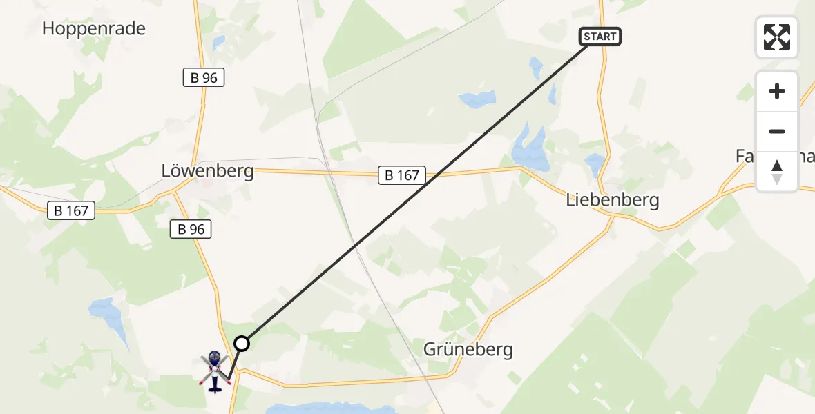 Flugroute Polizeihubschrauber Zehdenick - Löwenberger Land, 31 August 2026, 07:07
