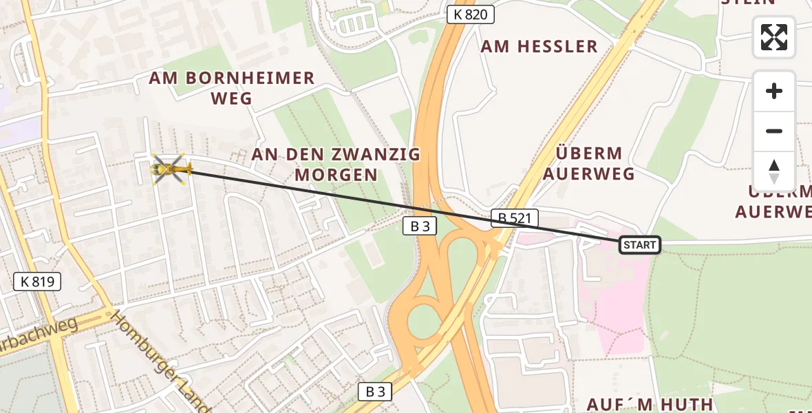 Flugroute Rettungshubschrauber Frankfurt am Main Accident Hospital Roof Helipad (CHX2) - Frankfurt am Main, 31 August 2026, 07:15