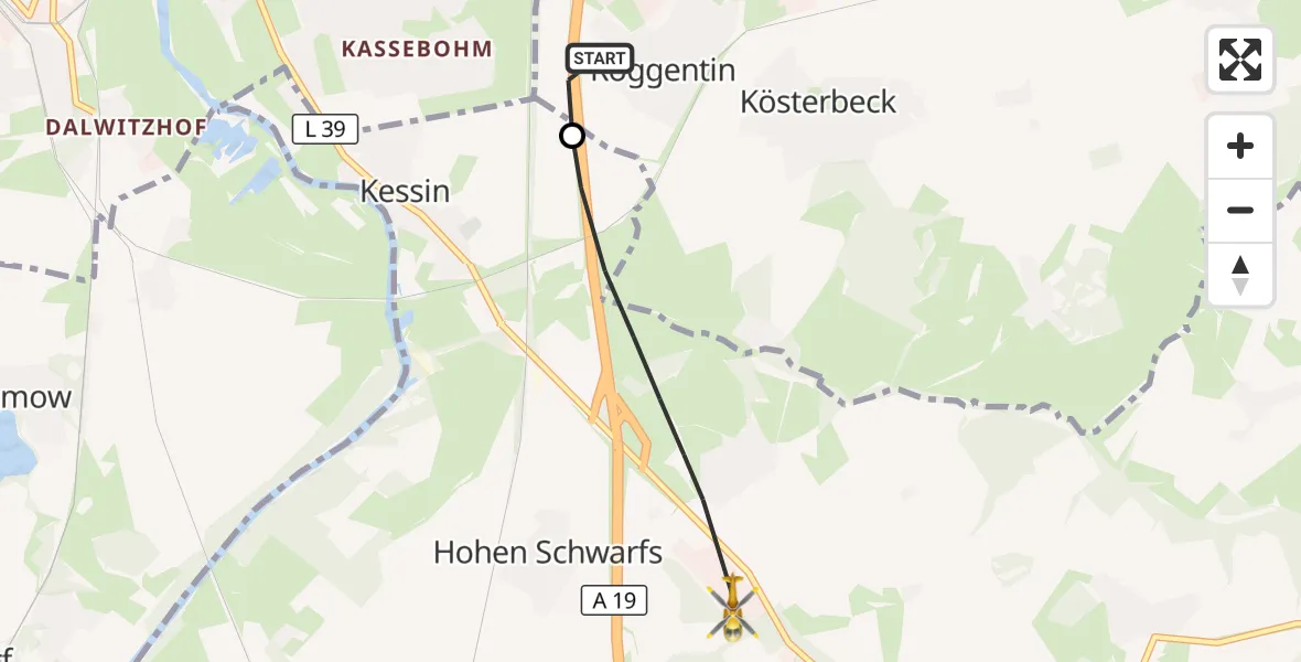 Flugroute Ambulanzhubschrauber Roggentin - Dummerstorf, 31 August 2026, 07:19