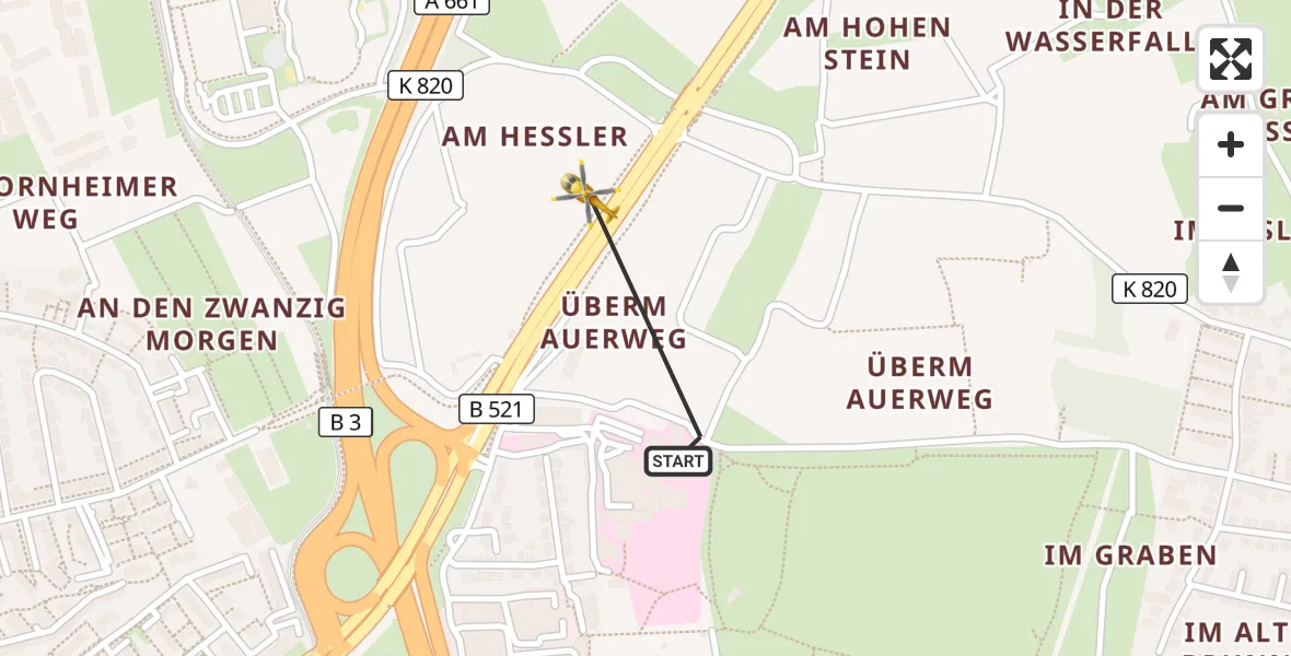Flugroute Rettungshubschrauber Frankfurt am Main Accident Hospital Roof Helipad (CHX2) - Frankfurt am Main Accident Hospital Roof Hubschrauberlandeplatz, 31 August 2026, 07:21
