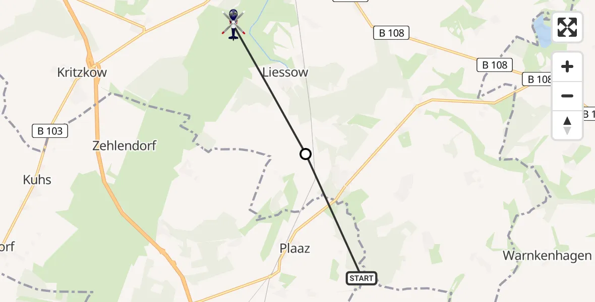Flugroute Polizeihubschrauber Plaaz - Laage, 31 August 2026, 07:31