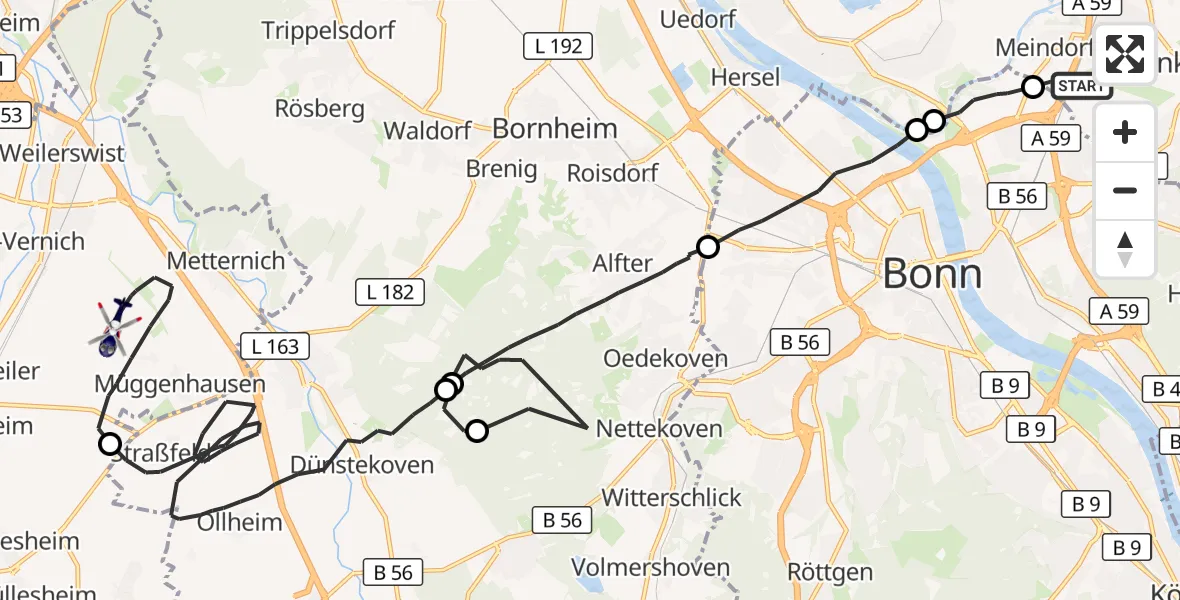 Flugroute Polizeihubschrauber Sankt Augustin - Weilerswist, 31 August 2026, 07:36
