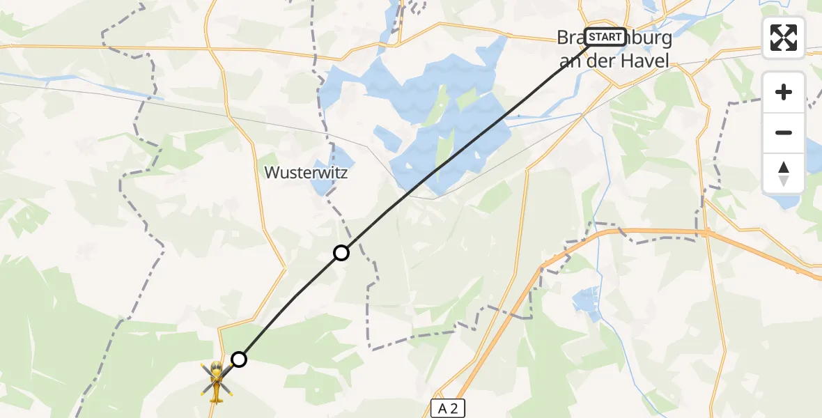 Flugroute Rettungshubschrauber Brandenburg an der Havel - Ziesar, 31 August 2026, 07:36