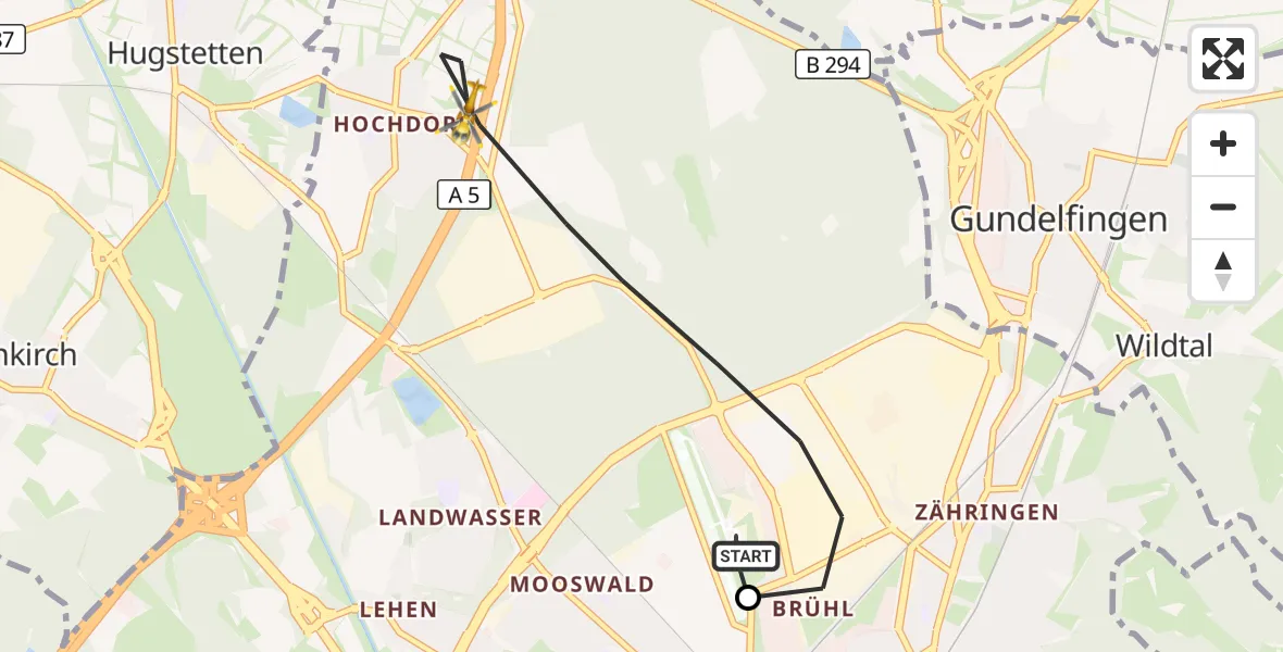 Flugroute Ambulanzhubschrauber Freiburg im Breisgau Flugplatz - Freiburg im Breisgau, 31 August 2026, 07:45