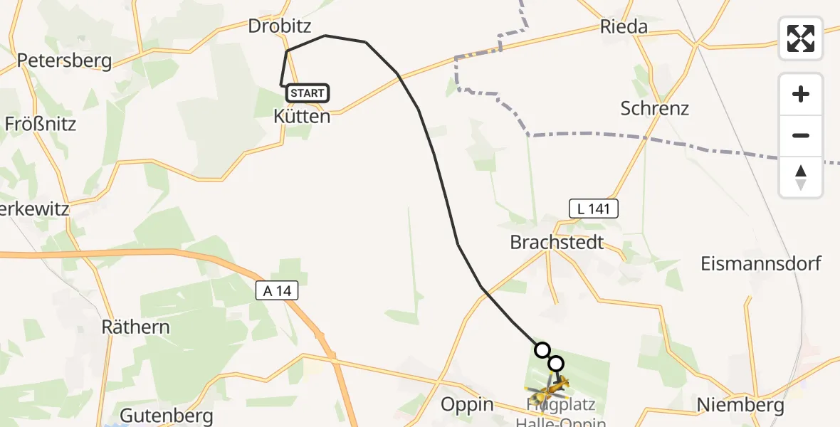 Flugroute Rettungshubschrauber Petersberg - Halle-Oppin Flugplatz, 31 August 2026, 07:51
