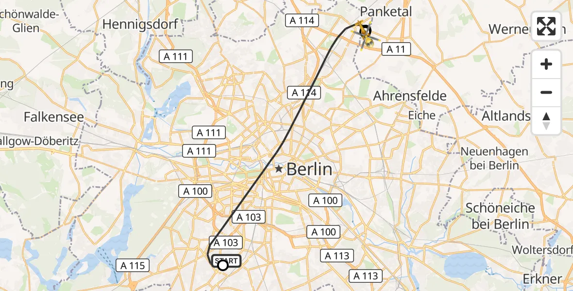 Flugroute Rettungshubschrauber Charité Clinic Benjamin Franklin Campus - Helios Clinic Berlin-Buch, 31 August 2026, 07:52