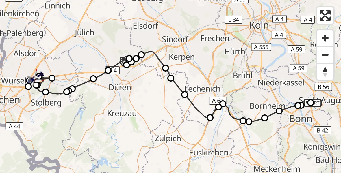 Flugroute Polizeihubschrauber Sankt Augustin - Würselen, 31 August 2026, 08:04