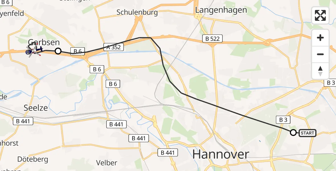 Flugroute Polizeihubschrauber Hannover Luftrettung Hubschrauberlandeplatz (Christoph 4) - Garbsen, 31 August 2026, 08:06