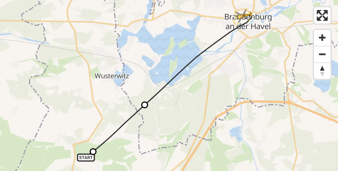 Flugroute Rettungshubschrauber Ziesar - Brandenburg an der Havel, 31 August 2026, 08:08