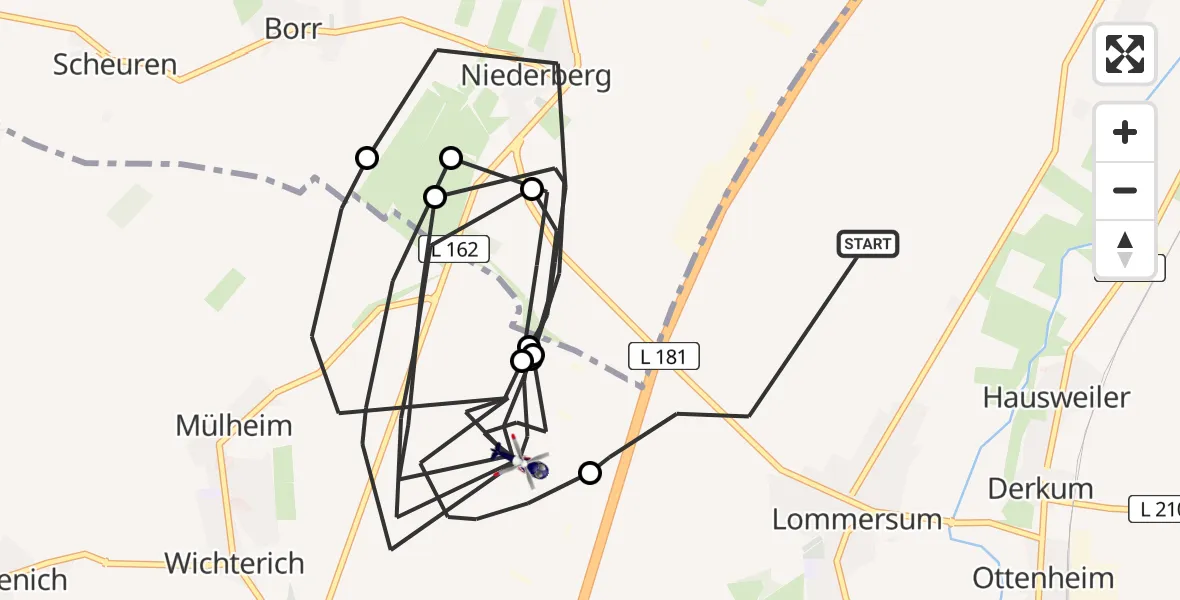 Flugroute Polizeihubschrauber Weilerswist - Zülpich, 31 August 2026, 08:15