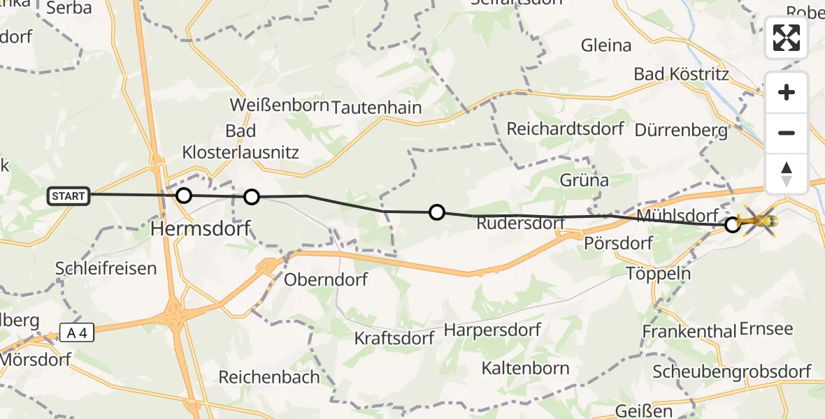 Flugroute Rettungshubschrauber Bad Klosterlausnitz - Gera, 31 August 2026, 08:17