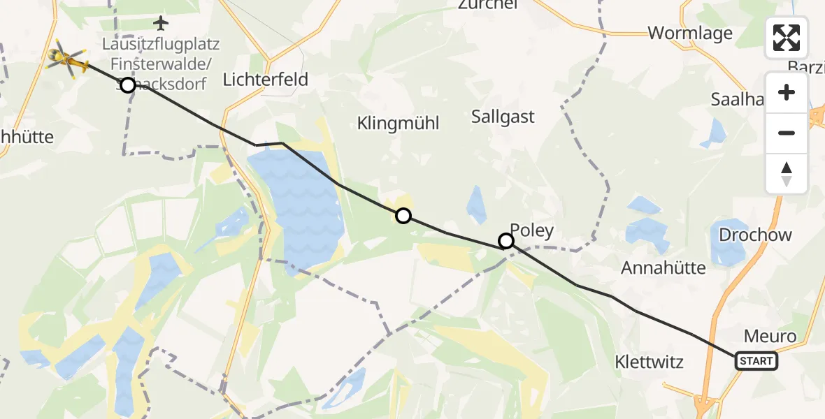Flugroute Rettungshubschrauber Schipkau - Finsterwalde, 31 August 2026, 08:28