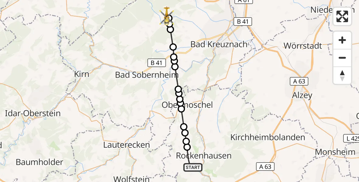 Flugroute Rettungshubschrauber Rockenhausen - Spabrücken, 31 August 2026, 08:32