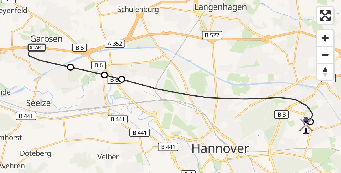 Flugroute Polizeihubschrauber Garbsen - Hannover Luftrettung Hubschrauberlandeplatz (Christoph 4), 31 August 2026, 08:34