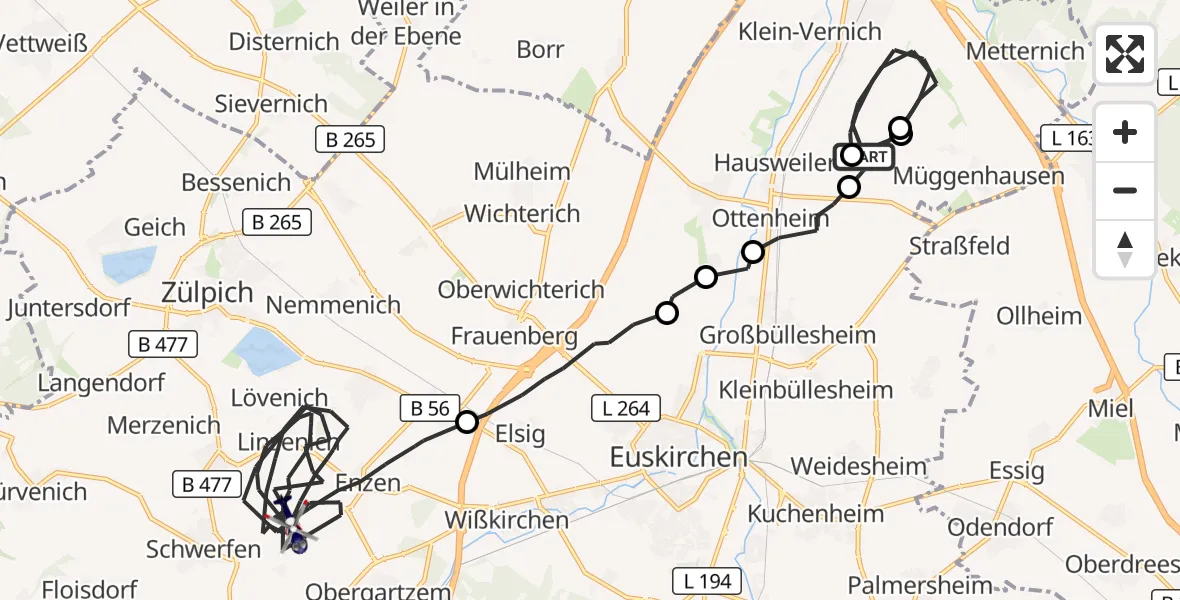 Flugroute Polizeihubschrauber Weilerswist - Zülpich, 31 August 2026, 08:44