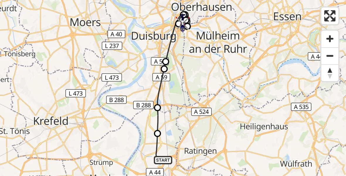 Flugroute Polizeihubschrauber Düsseldorf Flughafen - Mülheim an der Ruhr, 31 August 2026, 08:53