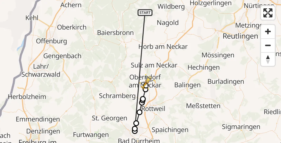 Flugroute Ambulanzhubschrauber Altensteig - Oberndorf am Neckar, 31 August 2026, 08:54