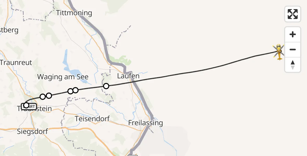 Flugroute Rettungshubschrauber Traunstein Hospital - Laufen, 31 August 2026, 09:00